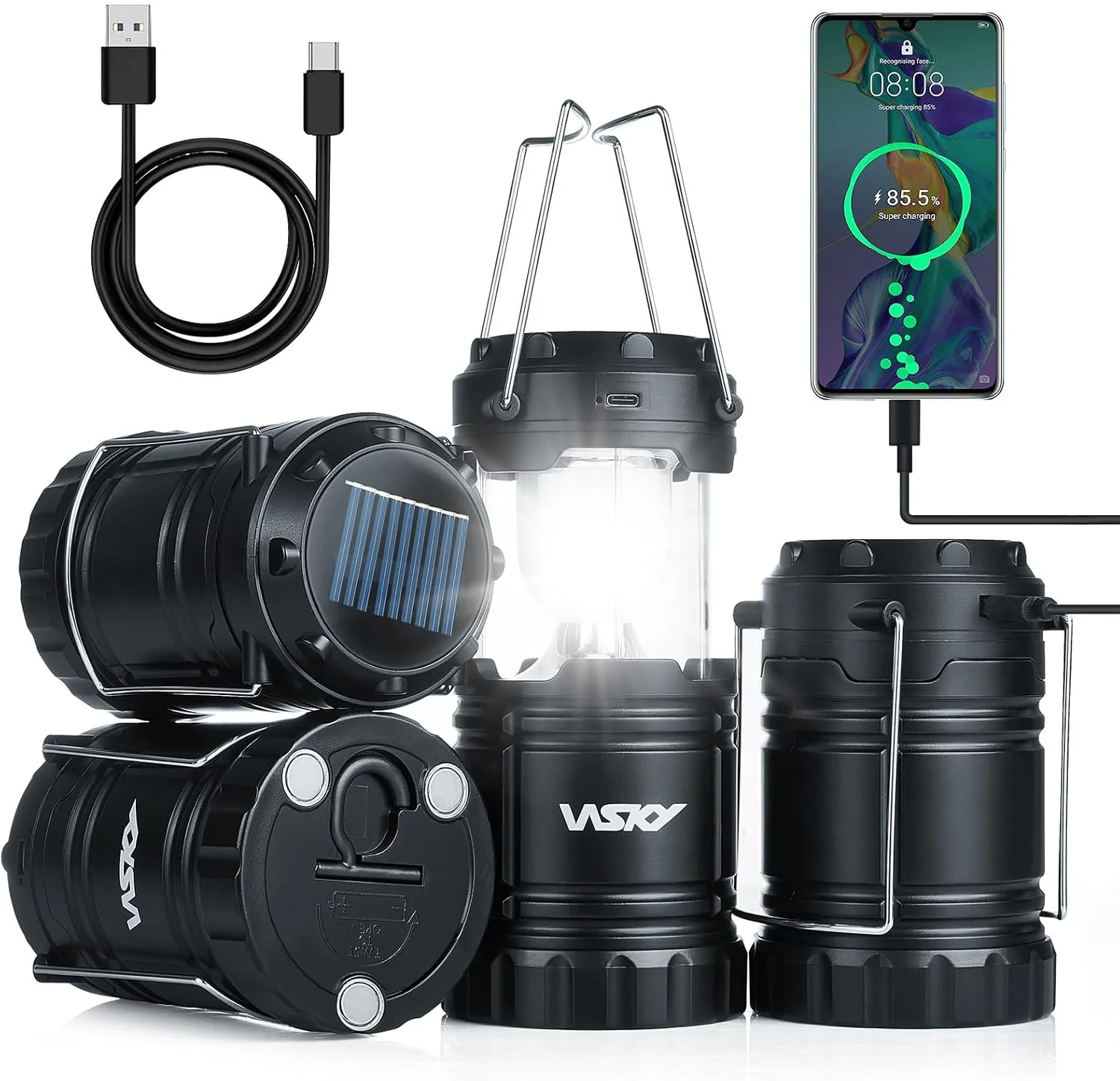 LumeTrek Ultra Kit 4 Lanternas Solares — kit completo com cabos de recarga USB
